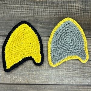 Coasters Star Trek Com Badge Shape Set of 2 Handcrafted Crochet by Seller Cotton